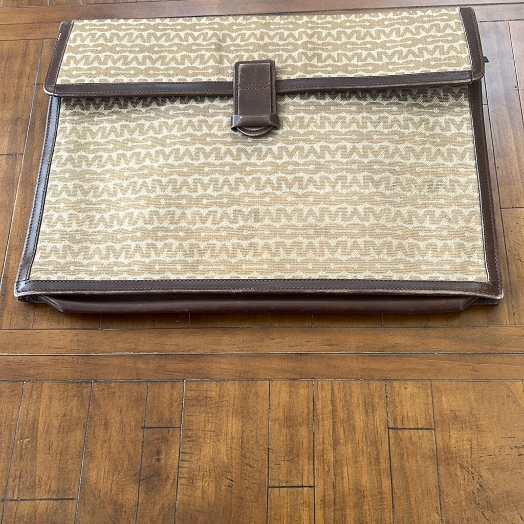 Mark Cross - Attach - Vintage - Brown Leather- Gold Canvas.